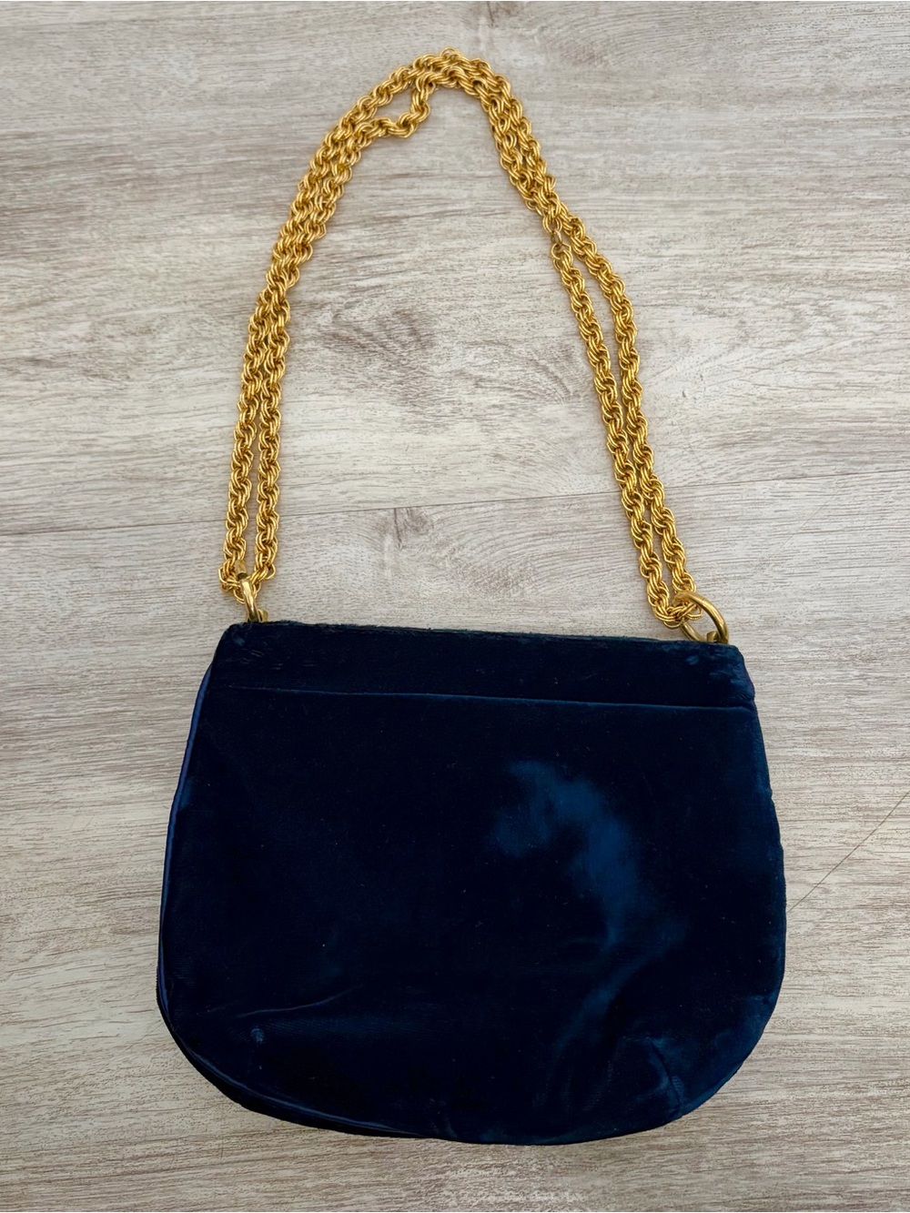 vintage Coblentz navy velvet evening purse double gold-tone rope chain